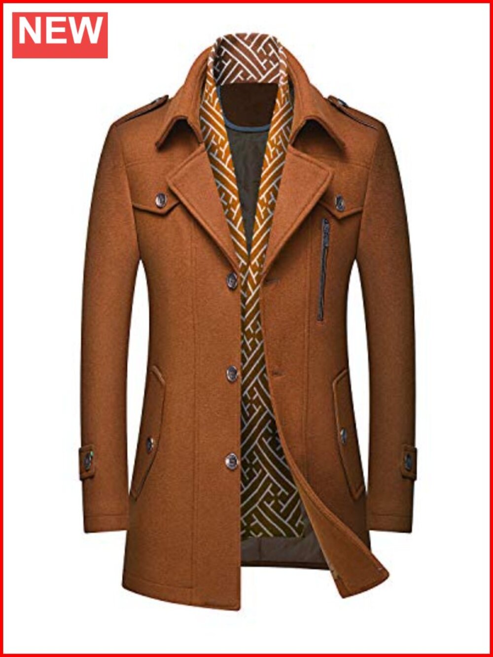 Men's Wool Blend Pea Coat Winter Hooded Trench Coat Long Overcoat